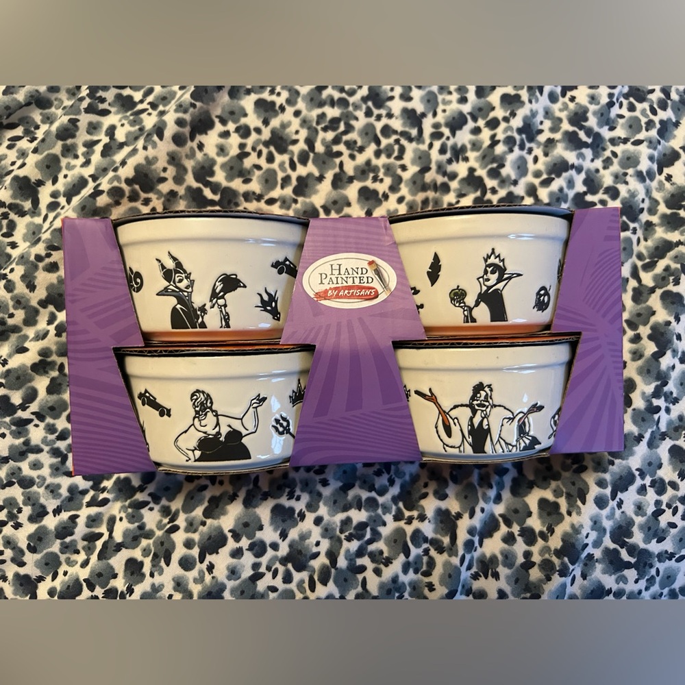 Hand Painted Disney Villain Themed Bowls x4